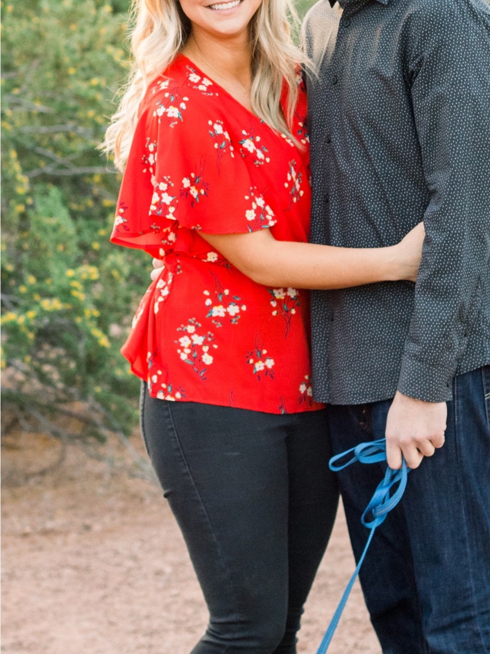 Vici Red Floral Wrap Blouse